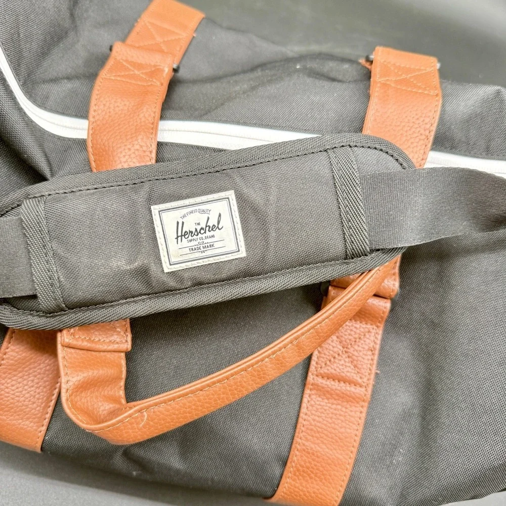 Herschel Supply Co. Black Duffel Weekender Bag with Tan Handles Travel Gym